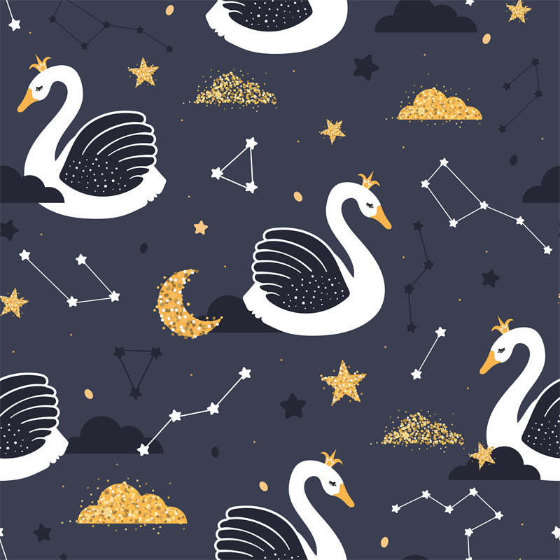 梦幻星空天鹅服装印花面料设计