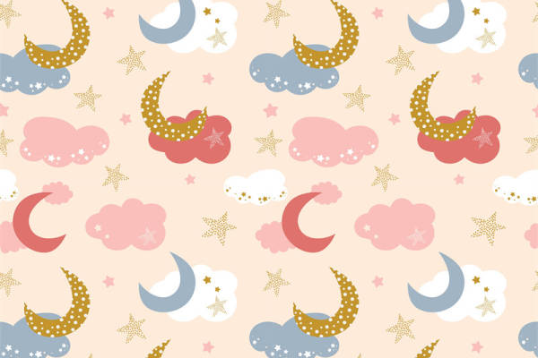 梦幻月亮星星云朵图案面料印花服装印花设计