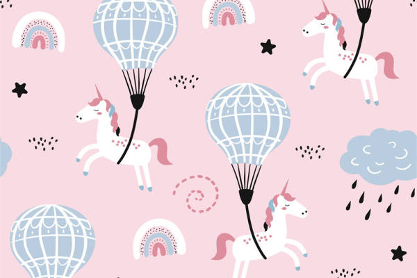 梦幻独角兽热气球面料印花服装印花设计