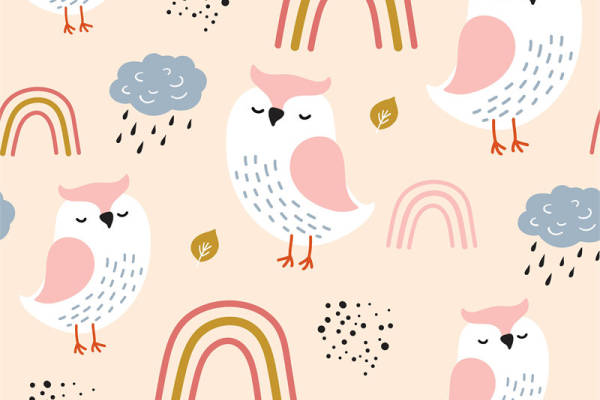 可爱卡通猫头鹰彩虹面料印花儿童服装印花设计
