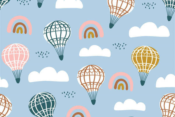 梦幻热气球与彩虹图案服装印花面料设计