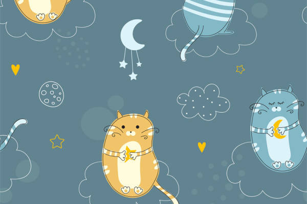 可爱卡通猫咪服装印花面料设计，适合儿童和宠物服饰