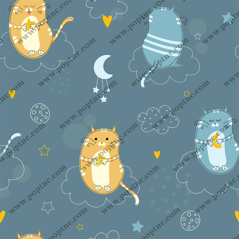 可爱卡通猫咪服装印花面料设计,适合儿童和宠物服饰