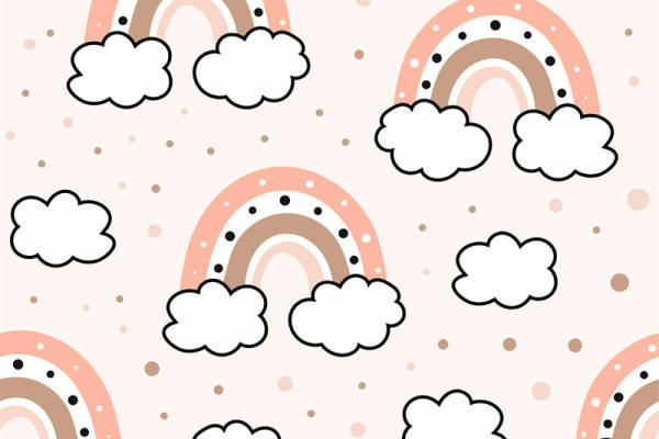 梦幻彩虹云朵图案面料印花，可爱风格儿童服装印花设计