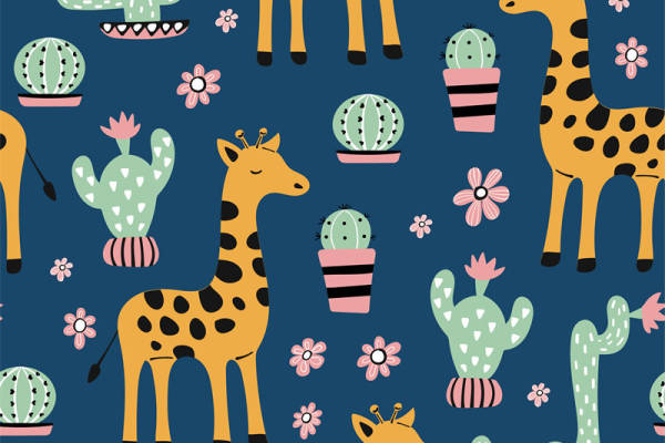 可爱卡通动物与植物图案面料印花服装印花设计