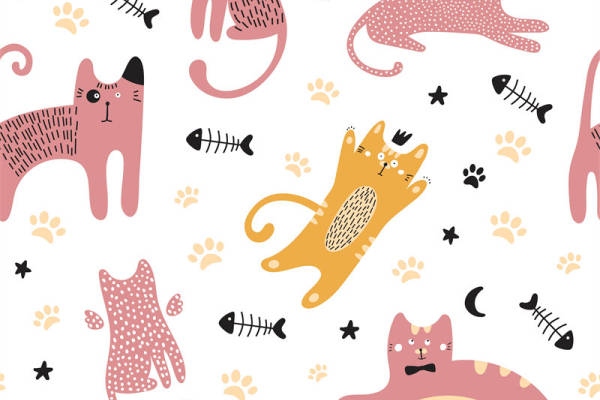 可爱卡通猫咪图案服装印花面料设计