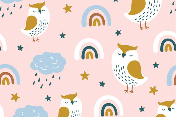 可爱卡通猫头鹰服装印花面料设计