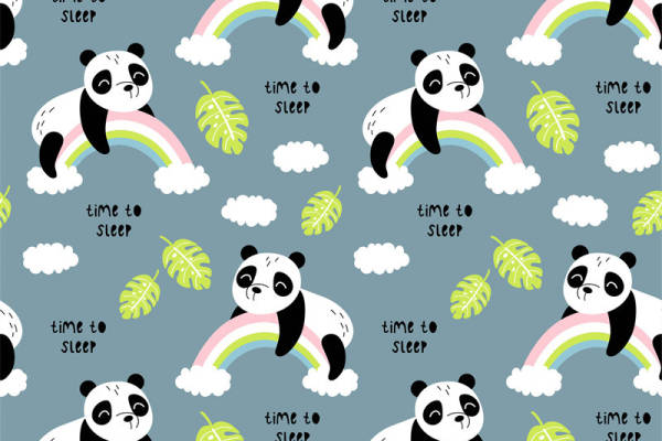 可爱熊猫彩虹面料印花，儿童服装印花设计