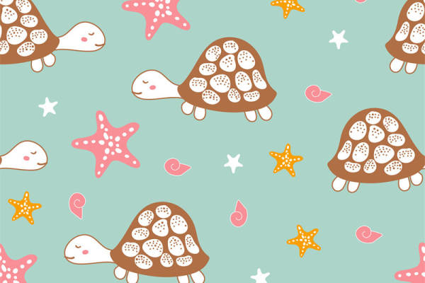 可爱卡通海洋生物面料印花，儿童服装印花设计