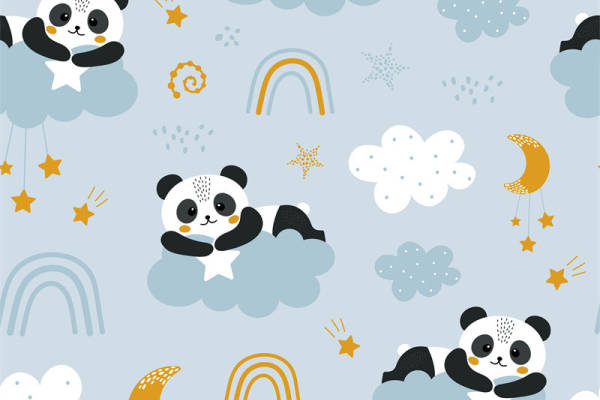 梦幻熊猫云朵彩虹服装印花面料设计