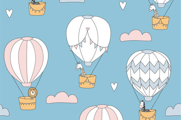 可爱动物热气球服装印花面料设计
