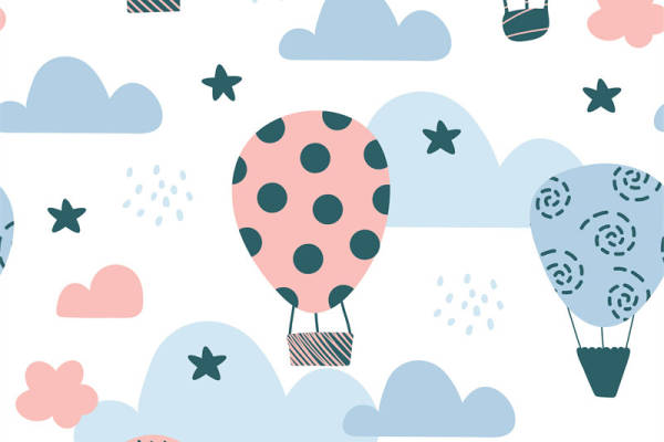 梦幻热气球面料印花,儿童服装印花设计