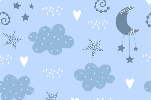 梦幻蓝色夜空面料印花，儿童服装印花设计