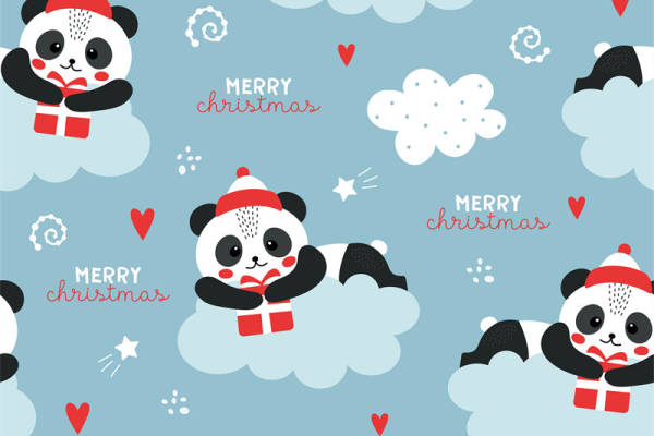 可爱熊猫圣诞服装印花面料设计