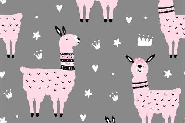 可爱粉色羊驼图案服装印花面料设计