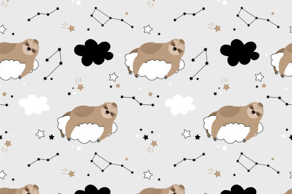 可爱卡通树懒面料印花图案，适合儿童服装印花设计