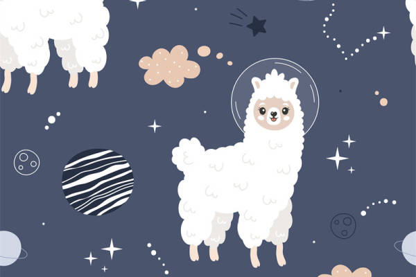 可爱羊驼图案面料印花，儿童服装印花设计