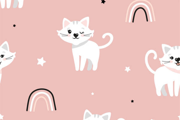 可爱猫咪与彩虹图案粉色面料印花服装印花设计