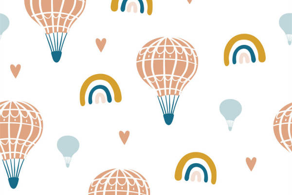 梦幻热气球彩虹心形图案服装印花面料