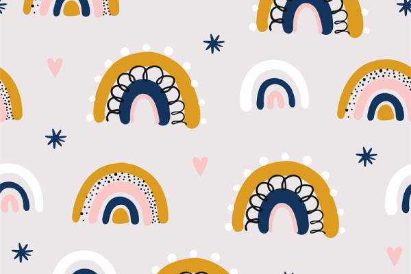 可爱彩虹图案面料印花，适合儿童服装印花设计