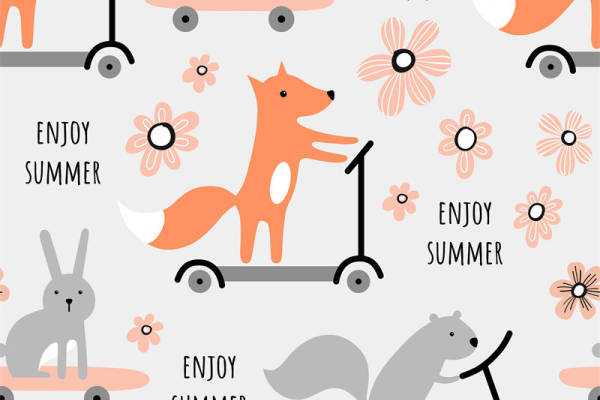 夏季活力动物滑板车面料印花服装印花设计