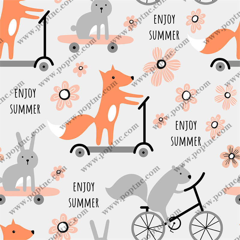 夏季活力动物滑板车面料印花服装印花设计