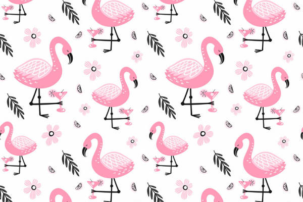 可爱粉色火烈鸟图案面料印花服装印花设计