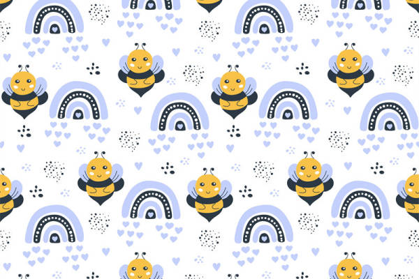 可爱蜜蜂彩虹图案面料印花服装印花设计