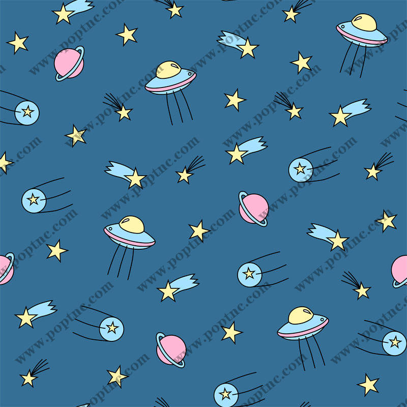 太空主题服装印花面料设计,星星与行星图案
