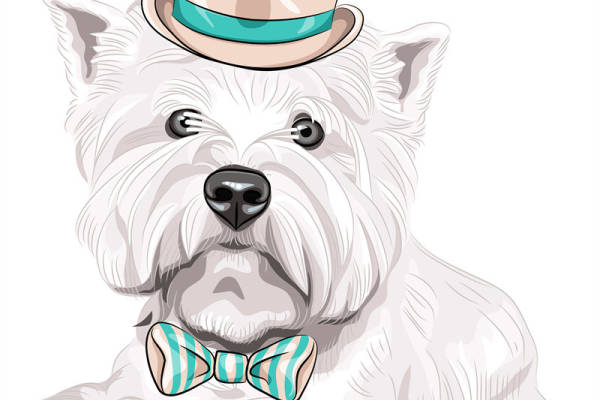 可爱卡通西高地白梗犬服装印花设计