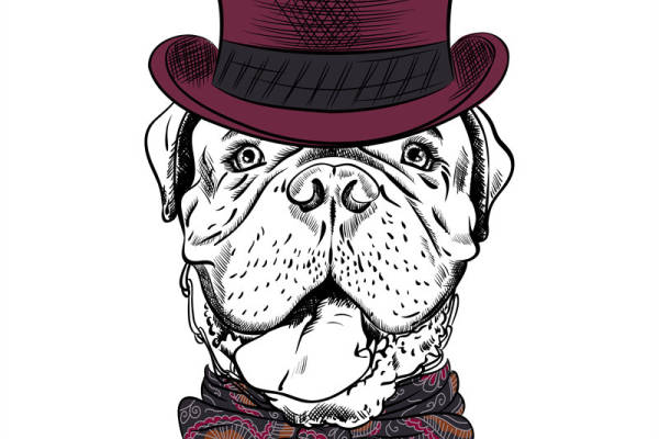 时尚复古风裁片印花服装:经典狗头图案搭配领结