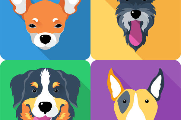 多彩卡通狗头裁片印花服装印花设计