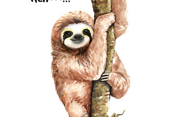 可爱树懒抱树插画裁片印花服装印花设计