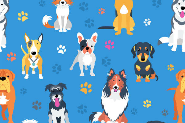 多品种狗狗图案面料印花,可爱宠物服装印花设计
