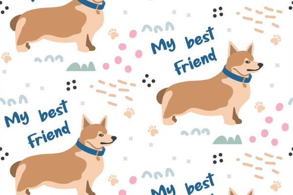 可爱狗狗图案面料印花 温馨宠物主题服装印花设计