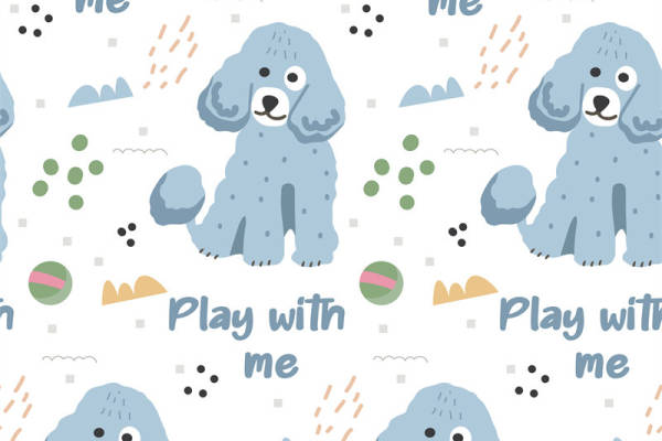 可爱蓝色小狗图案面料印花服装印花设计