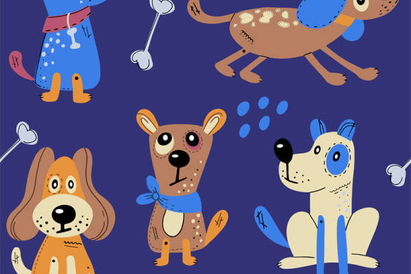 可爱卡通狗图案面料印花 儿童服装印花设计