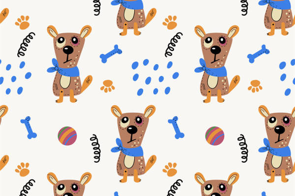 可爱卡通狗狗服装印花设计，适合儿童服饰面料印花