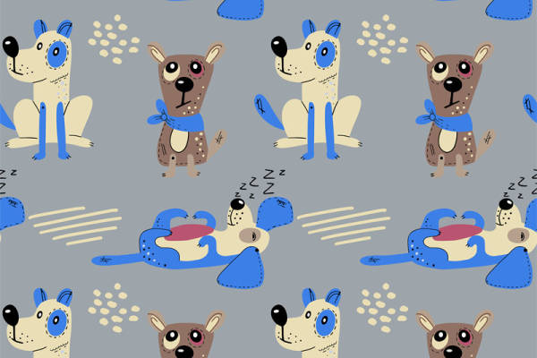 可爱卡通狗和睡觉羊的服装印花面料设计