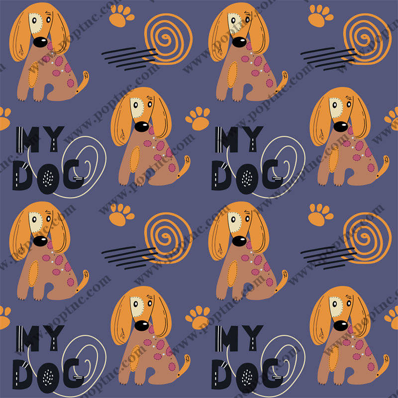 可爱卡通狗图案面料印花,宠物主题服装印花设计