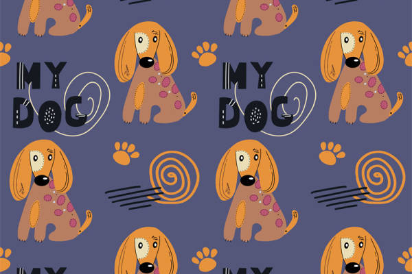 可爱卡通狗图案面料印花,宠物主题服装印花设计
