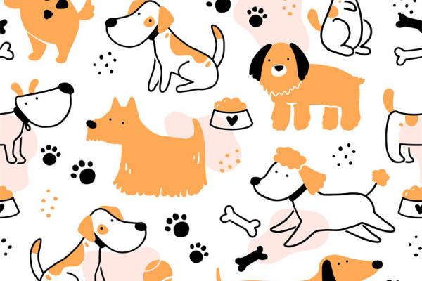 可爱卡通狗狗图案面料印花，时尚宠物主题服装印花设计