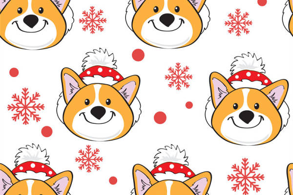 可爱柯基犬圣诞服装印花面料设计