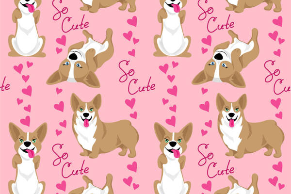 可爱柯基犬图案面料印花服装印花设计