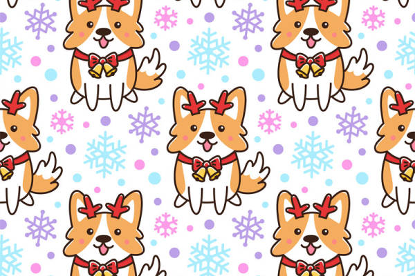 可爱圣诞柯基犬服装印花面料设计