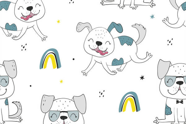 可爱卡通狗服装印花面料设计，适合儿童和宠物服饰