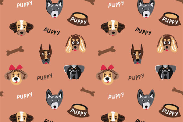 可爱卡通小狗图案面料印花设计,适合儿童服装印花