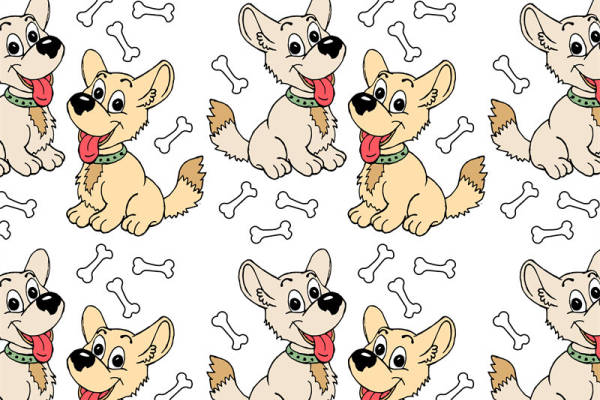 可爱卡通狗图案面料印花,适合儿童服装印花设计