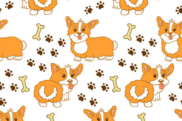 可爱卡通柯基犬服装印花面料设计