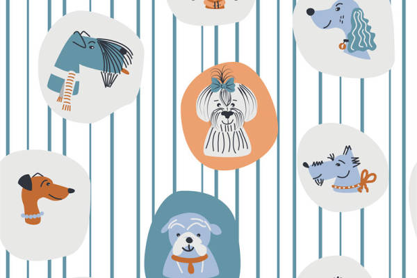 可爱卡通狗狗图案服装印花面料设计